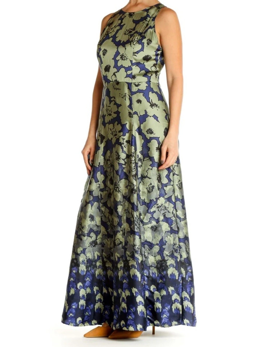 NWT. Banana Republic Olive Green and Navy Floral Jacquard Maxi Dress
